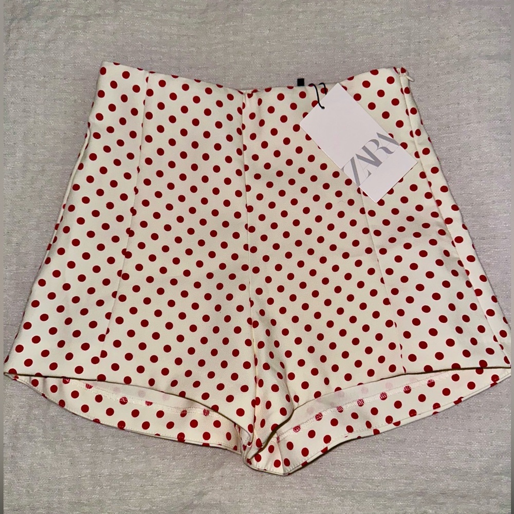 Zara Red Polka Dot High Waisted Shorts